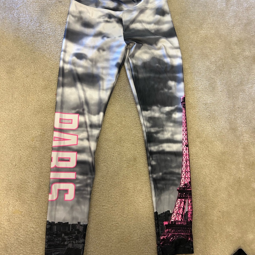 Kids Paris Print Leggings - Pink and Gray